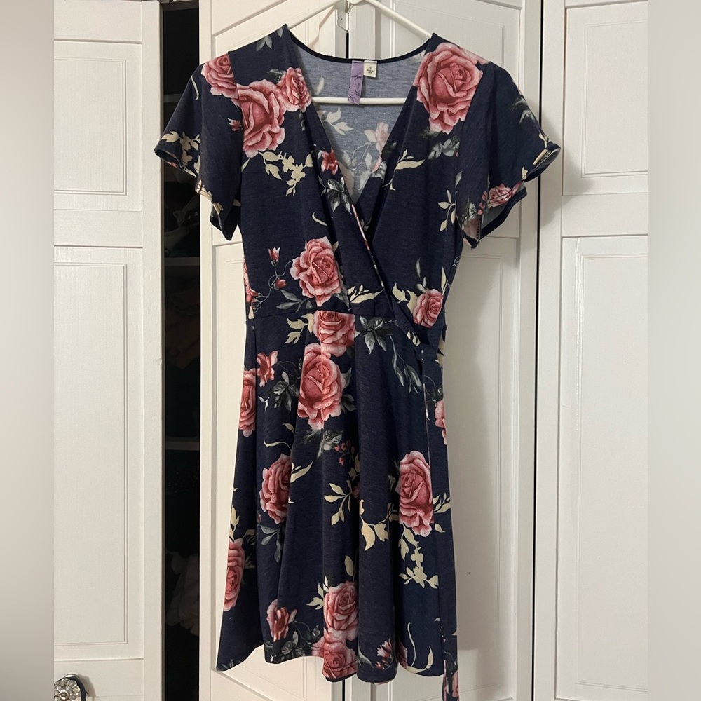 Navy blue stretchy wrap dress